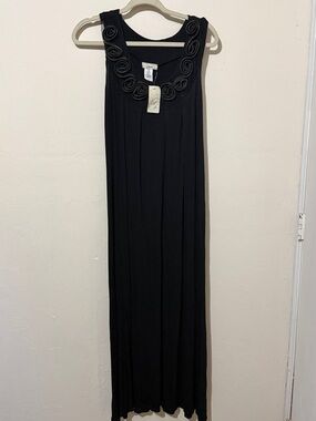 Vibe Black Sleeveless Maxi Dress with Rosette Trim